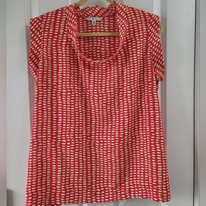 Cabi Orange & White Short Sleeve Top Size M